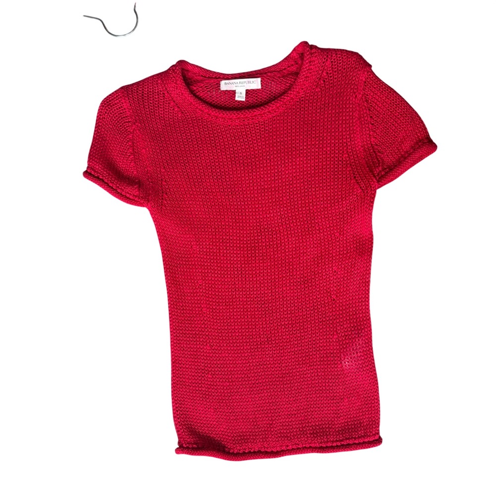 Banana republic HEIRLOOM LINEN SWEATER TEE in red sze small rollneck - Picture 4 of 6